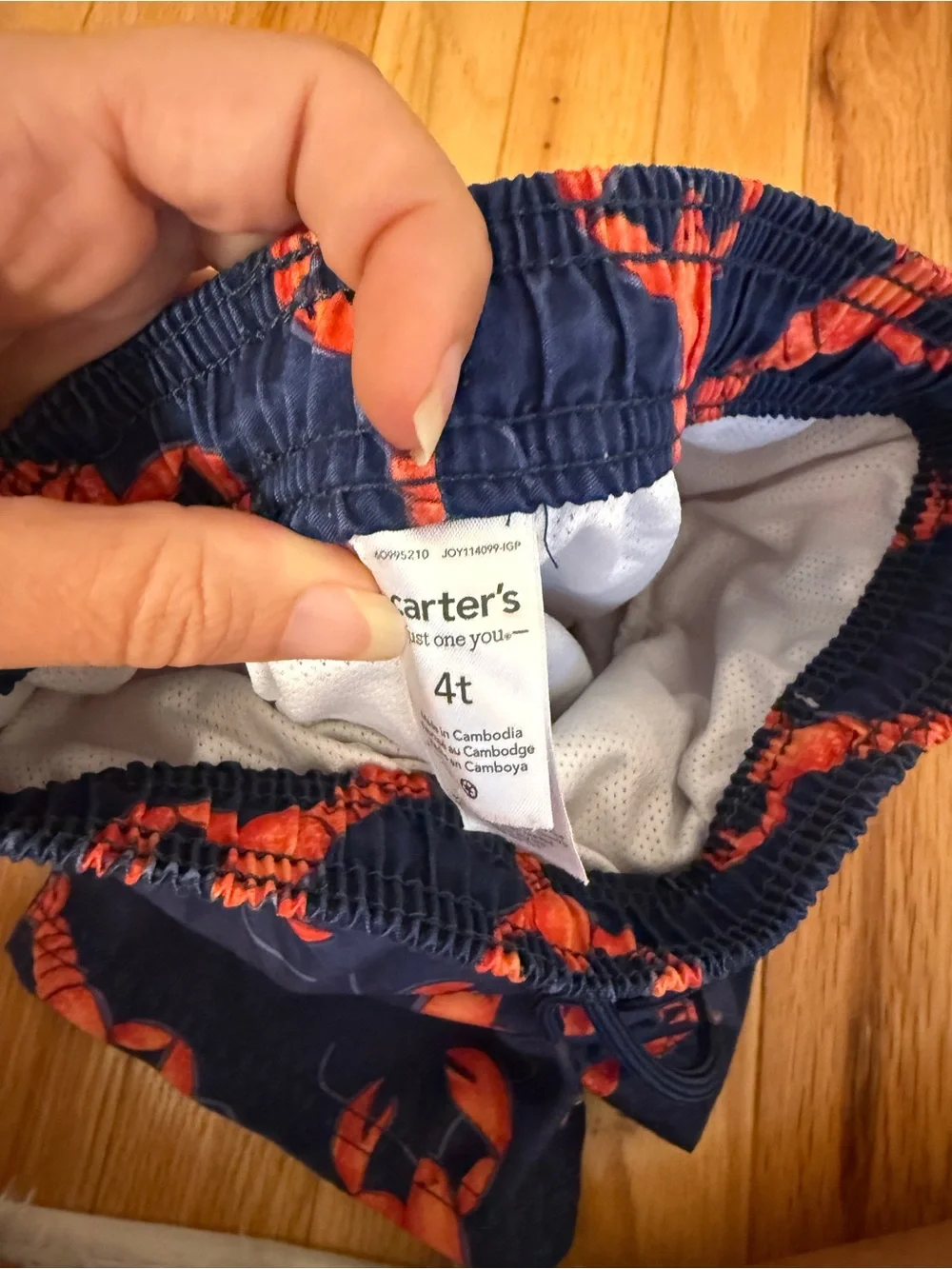 Navy Blue Lobster Print Boys Swim Shorts